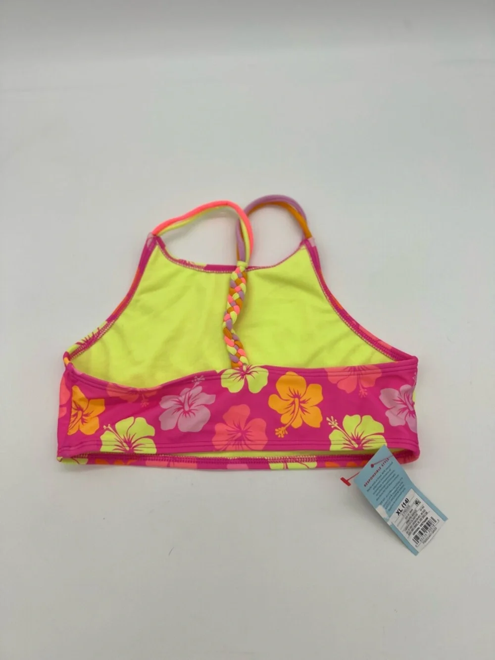 Cat And Jack Girl's Pink Green Floral Swim Top XL 14